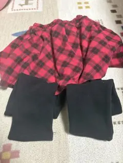 キッズ 裏起毛 チェック柄 スカッツ 120サイズ レッド×ブラック