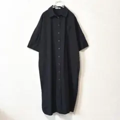 ゆったり ロングシャツワンピース 半袖 体型カバー Mのサムネイル