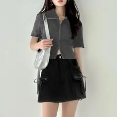 グレイル［M］完売品◎大人気◎美品◎ショート丈◎ラメニットダブルジップトップス