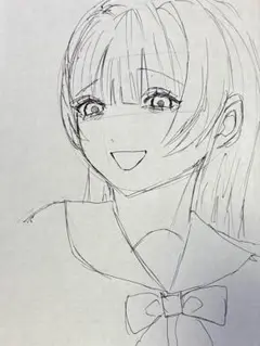 手描き　ボールペン　一発描き　セーラー服　イラスト