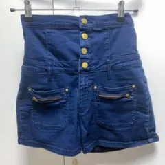 ダークブルー ハイウエスト ショートパンツ