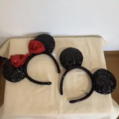 【公式】ディズニー カチューシャ スパンコール ミッキー ミニー 2点セット