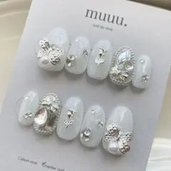 【現品】ネイルチップ/韓国/量産型/ワンホンネイル/ホワイト/埋め尽くしネイル