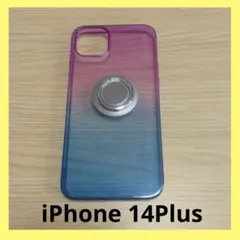 ♢iPhone 14Plus ケース リング スマホケース クリア パープル