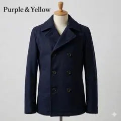 Purple&Yellow ピーコート ネイビー L ウール混 裏地キルティング
