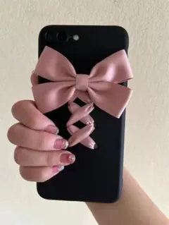 ❤新品iPhone14 ケース 黒　リボン　量産型 地雷系スマホケース　かわいい