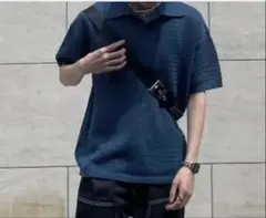 【chikashitsu+】 summer mesh knit polo ブルー