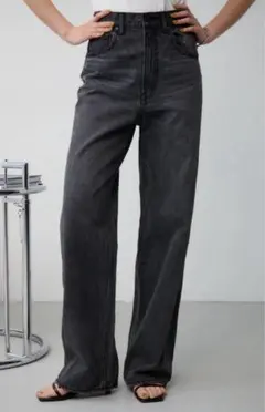 AZUL DENIM ハイウエストワイドデニム L/BLK1