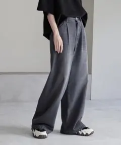 【cussil/クシル】TRストレッチルーズシルエットハイウエストデニムパンツ
