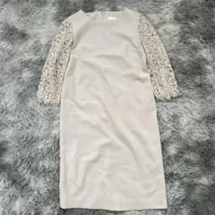 美品✨【Ballsey】 ベージュ ひざ丈ワンピース レース袖 フォーマル 綿混