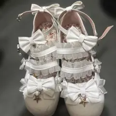 ホワイトリボンフリルパンプス ロリータ