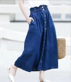 ADAM ET ROPE デニムフロントボタ ンフレアロングスカート