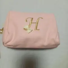 ピンク 「H」刺繍 ポーチ