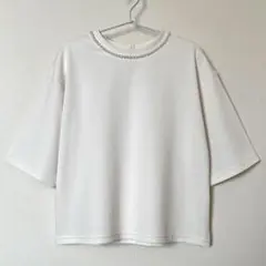 Honeys　ハニーズ　グラシア　6分袖パール使いTシャツ　アイボリー　Mサイズ