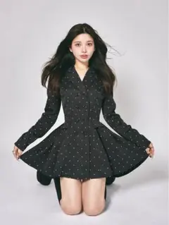 Darichバックコンシャスジャケットミニワンピース　ドット　黒