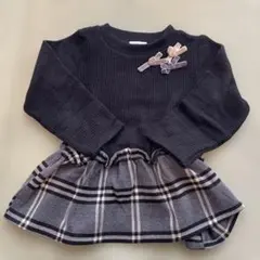 ネイビー チェック柄スカート付きセーター