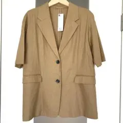 GU 新品　リネンブレンドオーバーサイズハーフスリーブジャケット　L ブラウン