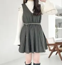 Heather プリーツミニジャンスカ グレー