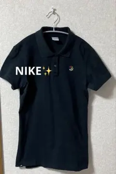 NIKE✨ナイキ　黒い半袖ポロシャツ カラフルロゴ　ブラック