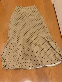 水玉模様 フレアロングスカート ベージュ