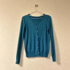 ターコイズ ボタン付き 長袖カーディガン