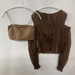moussy マウジー　SHEER GATHER ブラウス　２点セット　ブラウン