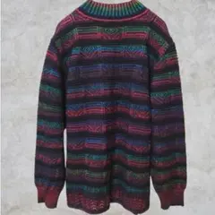 90s✨ヴィンテージ✨3D薄手ニット セーター 総柄 マルチカラー 昭和レトロ