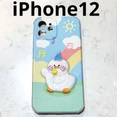 残り１つ iPhone12ケース アヒル 虹 音符 刺繍 ソフト