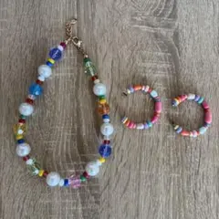 ZARAカラフルビーズとパールのネックレス ビーズピアスセット