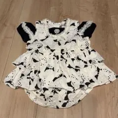 ベビー ワンピース 黒白 リボン フリル　セットアップ