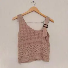 ベージュ レース編み 春 ニットベストL