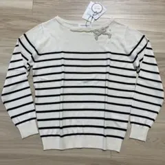 ♪クチュールブローチ パールリボンの可愛い部分ボーダー柄ニット 春 新品タグ付き