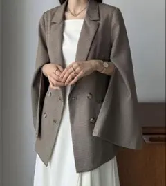 美品！！【Louere】ブラウン チェック柄 ダブルブレスト ジャケット S