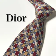 【美品】 Dior ディオール 総柄 イエロー×レッド ネクタイ