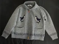 オルカ刺繍 ジップアップニット グレーVintage