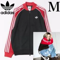 新品M⭐️adidas ルーズ メッシュ トラックトップ 藤井風着用 ブラック×赤