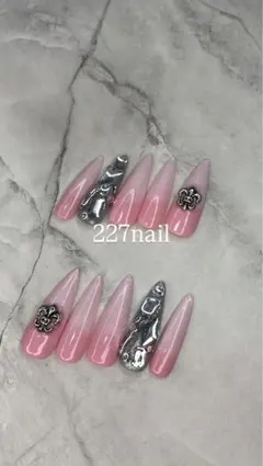 【アーモンドM】 ネイルチップ ベイビーブーマー クロムネイル