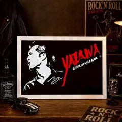 矢沢永吉 ポスター B2サイズ E.YAZAWAロゴステッカー付き 矢沢永吉 E.YAZAWA 赤ロゴ 限定！コレクター必見の額付きポスター