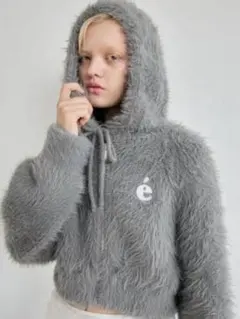 epine shaggy knit hoodie gray