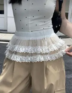 SHEIN ホワイト レース付きフリルスカート レイヤード Lサイズ