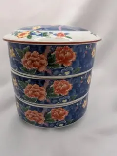 九谷焼三段重 三段重ね 花詰黒色 青郊窯 - メルカリ