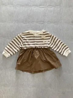 petit main  プティマイン　ベビー服　90センチ　白　茶色　ボーダー