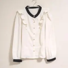 バイカラーフリルブラウス