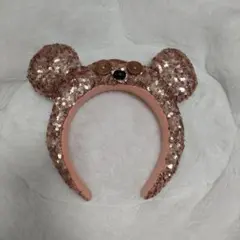 クマ耳スパンコールカチューシャ（ローズゴールド）