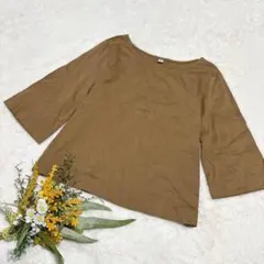 【ユニクロ】マーセライズコットンワイドスリーブT（7分袖） ブラウン M ●