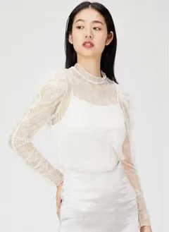 snidel スナイデル ギャザースリーブレースブラウス ホワイト