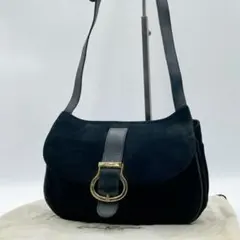 良品 Ferragamo ガンチーニ ショルダーバッグ スエード 黒 f327