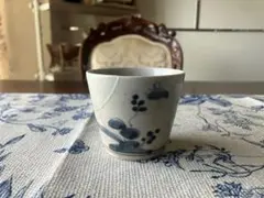 江戸末期〜明治 瀬戸？古伊万里？ 染付 草花文 向付 猪口 直し 7cmのサムネイル