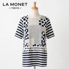 LA MONET チュニック ネイビー L-LL ドット ボーダー