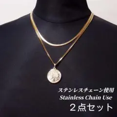 ステンレスチェーン使用　大流行 2点セット ネックレス　ゴールド　dnt034